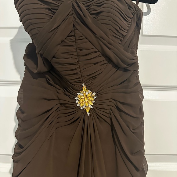 Bari Jay Brown Strapless Dress with Jeweled Accent - Picture 3 of 12